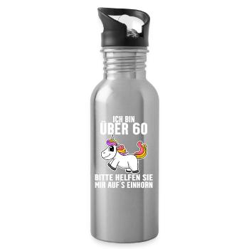 60. Geburtstag Frau 60 Jahre Einhorn - Trinkflasche mit integriertem Trinkhalm - Lightsilver - Rechts