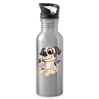 Hund Familie - Hund mit Baby - Hund mit Kind - Trinkflasche mit integriertem Trinkhalm - Lightsilver - Rechts