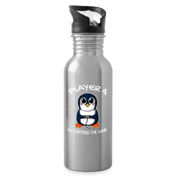 Player 4 Penguin Offspring Pregnancy Gaming - Water bottle with straw - silver - Right