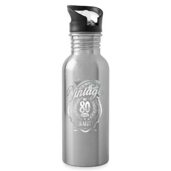 80th Birthday Vintage - Water bottle with straw - silver - Right