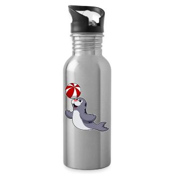 Seehund Schwimmen Wasserball Sommer - Trinkflasche mit integriertem Trinkhalm - Lightsilver - Rechts