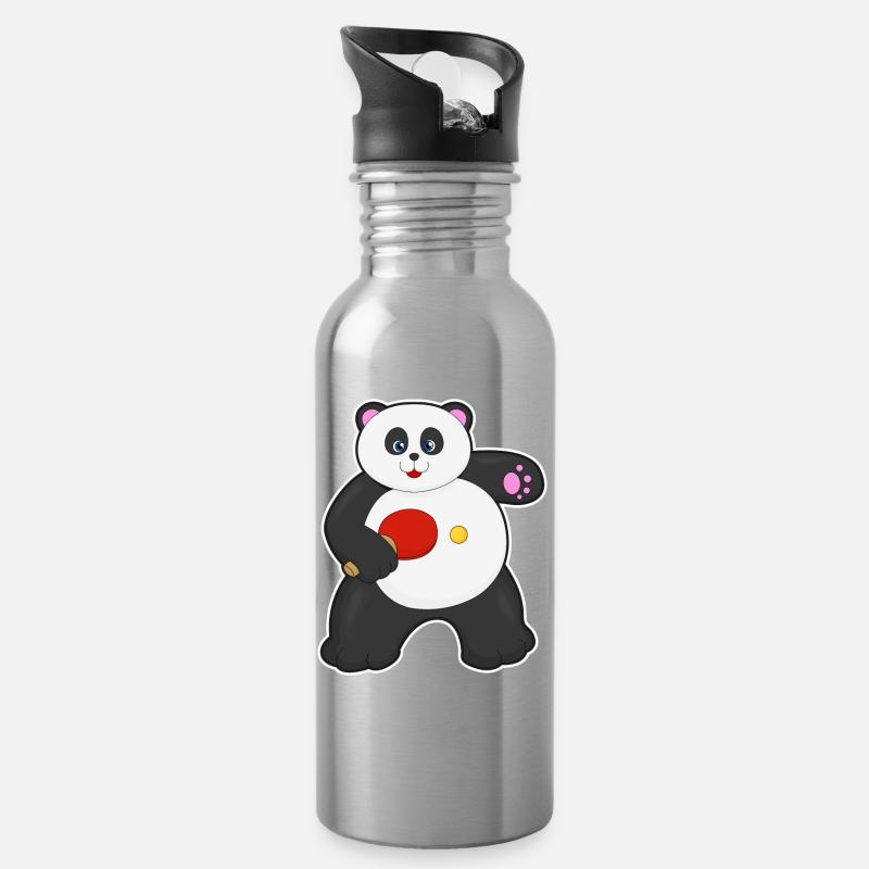 Panda au ping-pong avec raquette de ping-pong - Gourde avec paille intégrée - argent clair