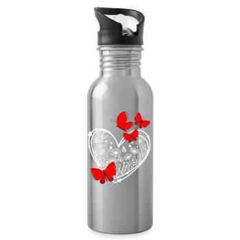 Cadre papillon en forme de fleurs en forme de cœur - Gourde avec paille intégrée - argent clair - Droite