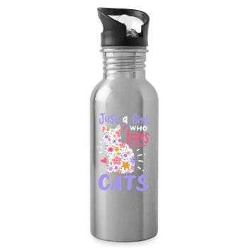 Katzen Katzenliebhaber - Trinkflasche mit integriertem Trinkhalm - Lightsilver - Rechts