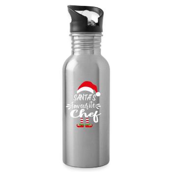 Santa's Favourite Chef - Water bottle with straw - silver - Right