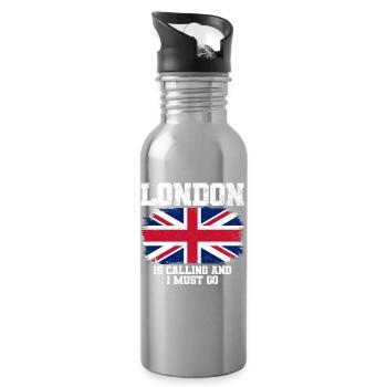 London Union Jack-Flagge Reisen - Trinkflasche mit integriertem Trinkhalm - Lightsilver - Rechts