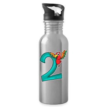 2nd birthday - 2 years old - parrot motif - Water bottle with straw - silver - Right