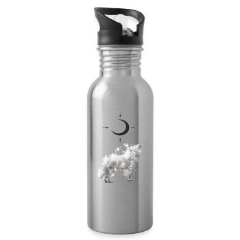 Wolf's Kunst mit Halbmond - Trinkflasche mit integriertem Trinkhalm - Lightsilver - Rechts