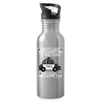 Einschulung Polizei Jungen Schulkind Geschenk - Trinkflasche mit integriertem Trinkhalm - Lightsilver - Rechts