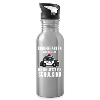 Einschulung Polizei Jungen Schulkind Geschenk - Trinkflasche mit integriertem Trinkhalm - Lightsilver - Rechts