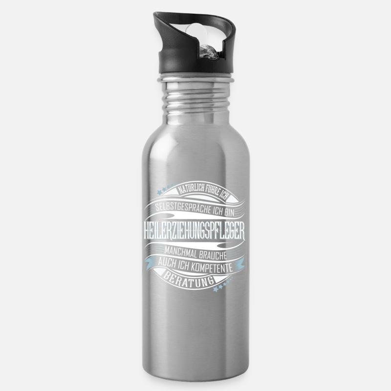 Heilerziehungspfleger - Trinkflasche mit integriertem Trinkhalm - Lightsilver