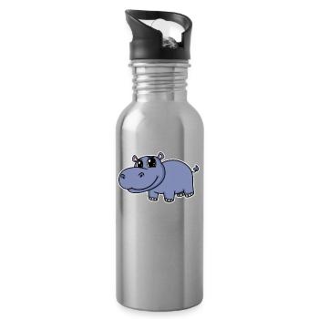 Nilpferd - Trinkflasche mit integriertem Trinkhalm - Lightsilver - Rechts