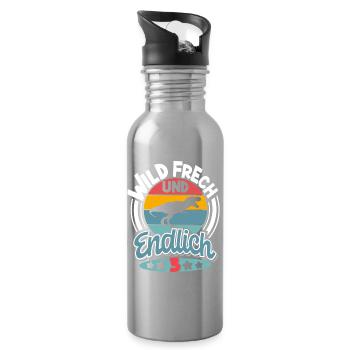 3 Jahre Kindergeburtstag Dino Dinosaurier - Trinkflasche mit integriertem Trinkhalm - Lightsilver - Rechts