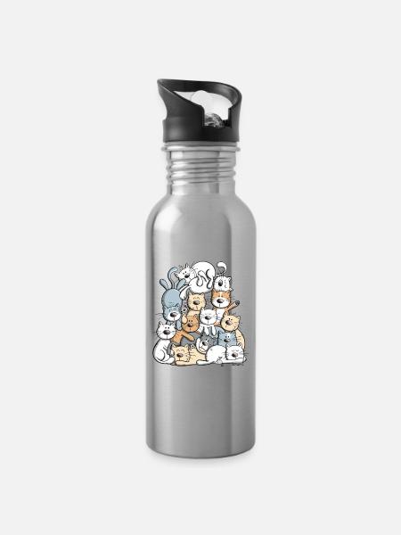 Happy Cats Pile I Cat Friends Cadeau - Gourde avec paille intégrée - argent clair