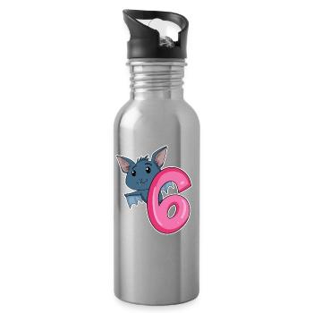 6 Jahre alt - 6. Geburtstag - Fledermaus Motiv - Trinkflasche mit integriertem Trinkhalm - Lightsilver - Rechts