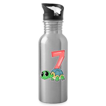 7 years old - 7th birthday - turtle motif - Water bottle with straw - silver - Right