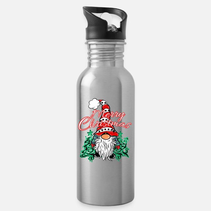 Weihnachts Wichtel Xmas Gnom - Trinkflasche mit integriertem Trinkhalm - Lightsilver
