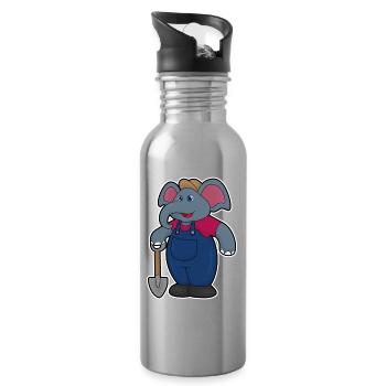 Elephant as farmer with shovel - Water bottle with straw - silver - Right