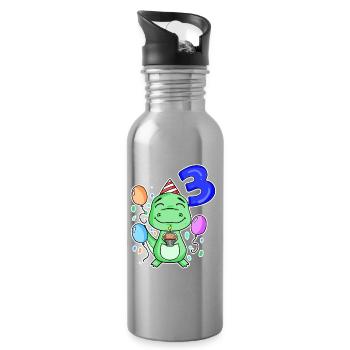 3 years old - Dinosaurs - 3rd birthday gift - Water bottle with straw - silver - Right