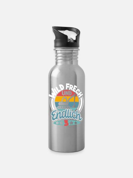 Bagger 3 Jahre Lustiger Spruch - Trinkflasche mit integriertem Trinkhalm - Lightsilver