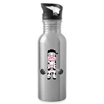 Bodybuilder Kuh Fitness Motivation Geschenk - Trinkflasche mit integriertem Trinkhalm - Lightsilver - Rechts