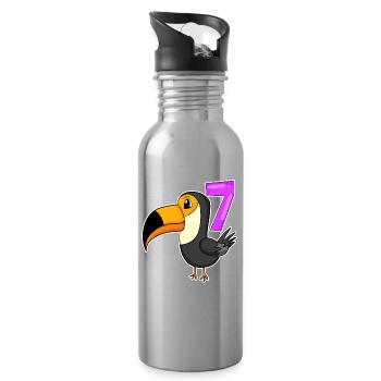 7 ans - 7ème anniversaire - motif d’oiseau toucan - Gourde avec paille intégrée - argent clair - Droite