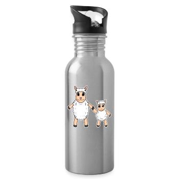 Famille mouton - Mouton avec bébé - Motif mouton - Gourde avec paille intégrée - argent clair - Droite