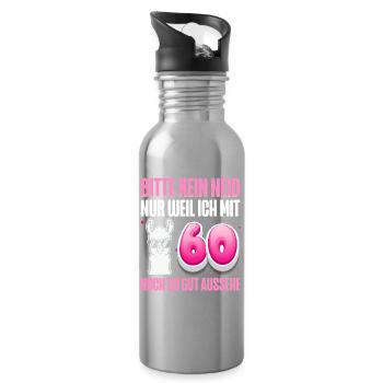 60. Geburtstag Alpaka - Trinkflasche mit integriertem Trinkhalm - Lightsilver - Rechts