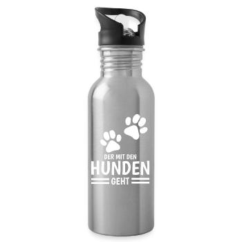 Hund und Herrchen Sprüche - Trinkflasche mit integriertem Trinkhalm - Lightsilver - Rechts
