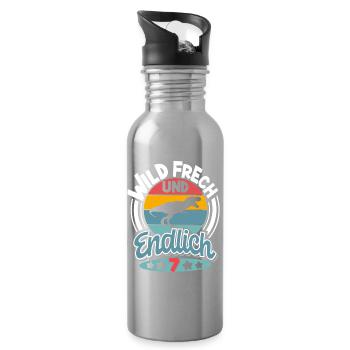 Dinosaurier 7. Geburtstag Kinder T-Rex - Trinkflasche mit integriertem Trinkhalm - Lightsilver - Rechts