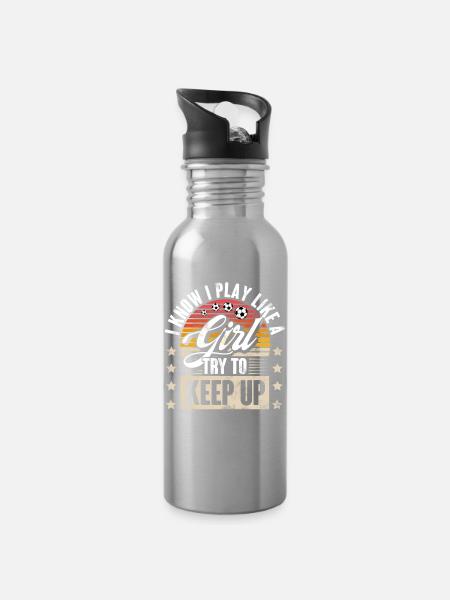 Fußball Fußballerin Fußballspielerin - Trinkflasche mit integriertem Trinkhalm - Lightsilver