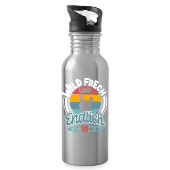 10. Geburtstag Wild Frech Und Endlich 10 - Trinkflasche mit integriertem Trinkhalm - Lightsilver - Rechts
