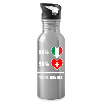 Italien und Schweiz genial / Geschenk - Trinkflasche mit integriertem Trinkhalm - Lightsilver - Rechts