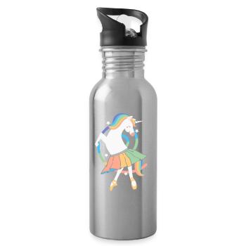 Unicorn Ballerina Rainbow Cute Unicorn Dancing - Water bottle with straw - silver - Right