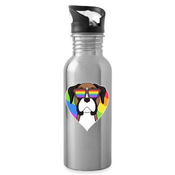 Boxer Hund Regenbogen Herz - Trinkflasche mit integriertem Trinkhalm - Lightsilver - Rechts