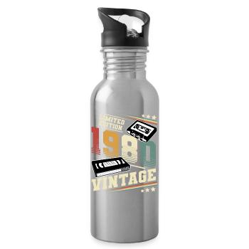 1980 Geburtsjahr Baujahr Geburtstag vintage - Trinkflasche mit integriertem Trinkhalm - Lightsilver - Rechts