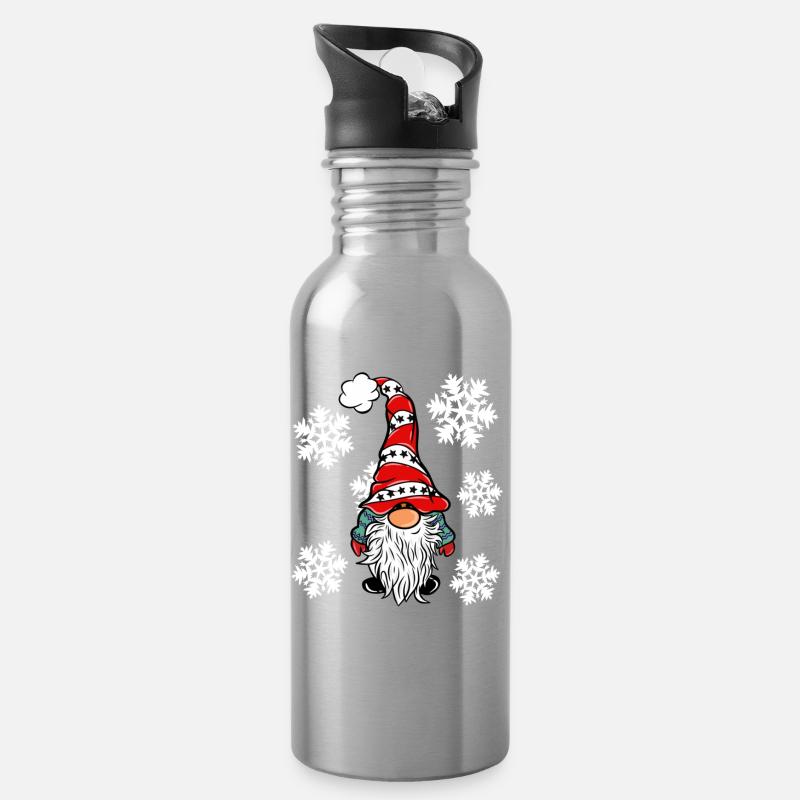 Wichtel mit Schneeflocken - Trinkflasche mit integriertem Trinkhalm - Lightsilver