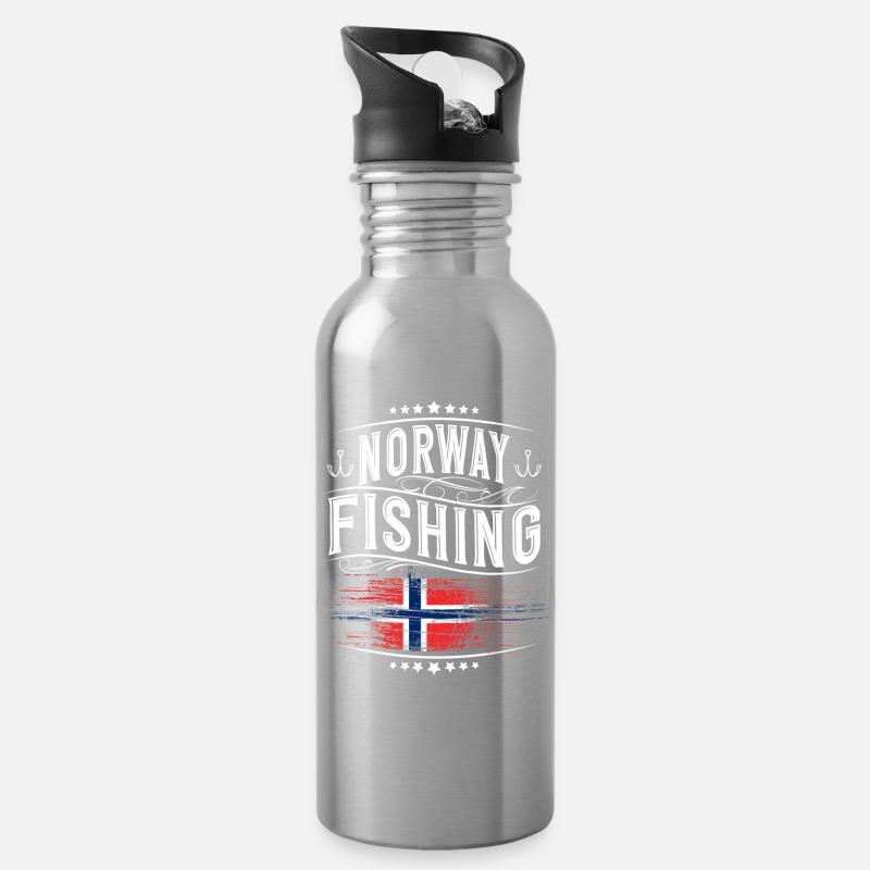 Norwegen Angeln Angler - Trinkflasche mit integriertem Trinkhalm - Lightsilver