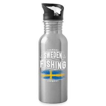 Suède Pêche Pêcheur Pêcheur - Gourde avec paille intégrée - argent clair - Droite
