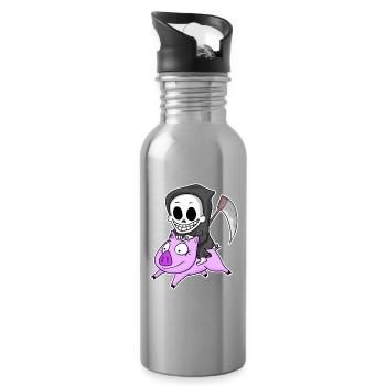 Grim Reaper and Pig - Water bottle with straw - silver - Right