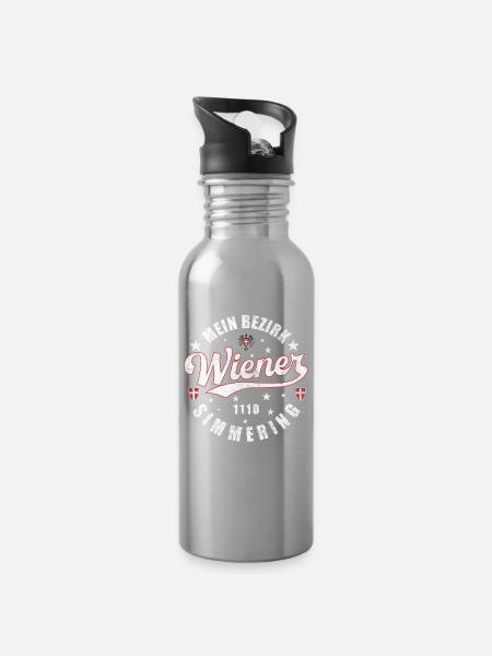 Ein echter Wiener Mein Bezirk 1110 Simmering - Trinkflasche mit integriertem Trinkhalm - Lightsilver