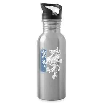 Rostock - stehender Greif - blau weiss - Trinkflasche mit integriertem Trinkhalm - Lightsilver - Rechts