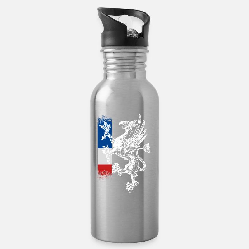 stehender Greif blau weiss rot Rostock - Trinkflasche mit integriertem Trinkhalm - Lightsilver