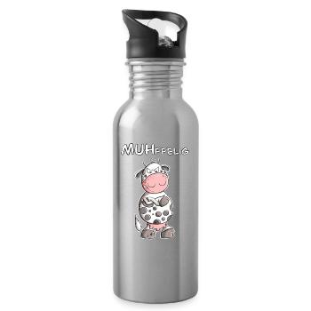 Muffelige Kuh I Muffel Kuh Wortspiel I Statement - Trinkflasche mit integriertem Trinkhalm - Lightsilver - Rechts