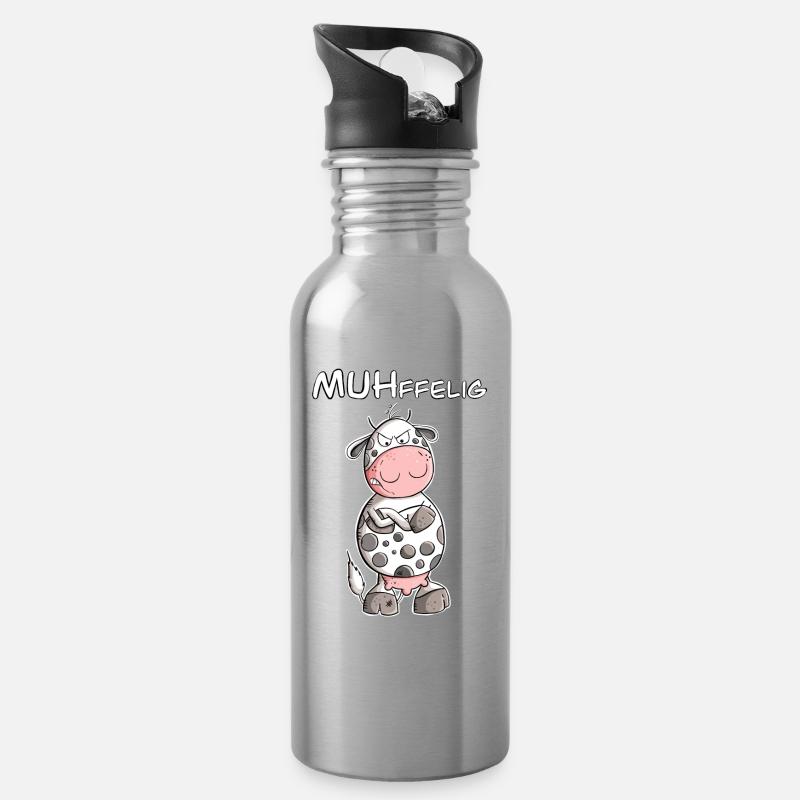 Muffelige Kuh I Muffel Kuh Wortspiel I Statement - Trinkflasche mit integriertem Trinkhalm - Lightsilver