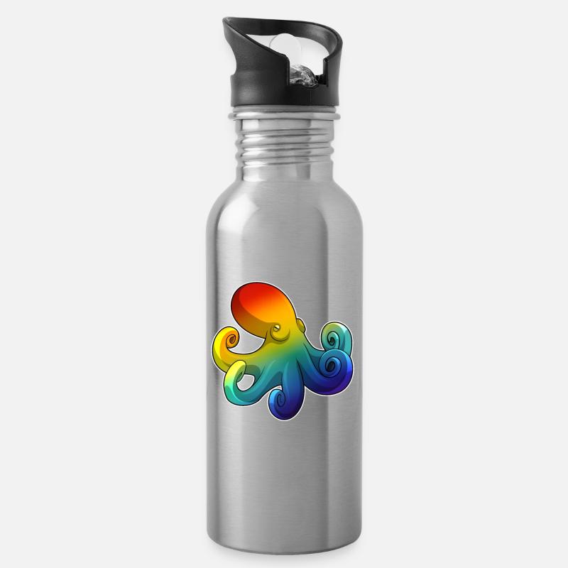 Poulpe avec arc-en-ciel - Gourde avec paille intégrée - argent clair
