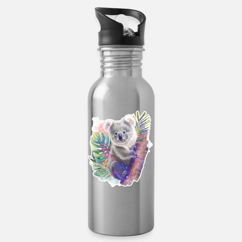 Koala | Ours Koala - Gourde avec paille intégrée - argent clair