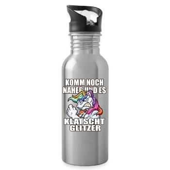 Einhorn komm näher und es klatscht glitzer - Trinkflasche mit integriertem Trinkhalm - Lightsilver - Rechts