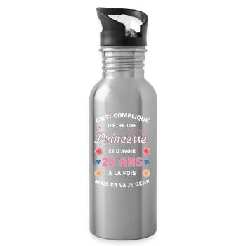 Cadeau 25 ans Princesse 25e Anniversaire Humour - Gourde avec paille intégrée - argent clair - Droite