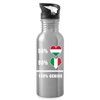 Italien und Ungarn genial / Geschenk - Trinkflasche mit integriertem Trinkhalm - Lightsilver - Rechts